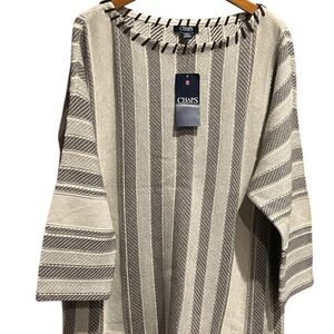 Chaps Women's Sweater in Cream with brown Stripes accents